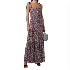 Veronica Beard Windansea Floral Print Maxi Dress Womens XS Purple Tie Straps